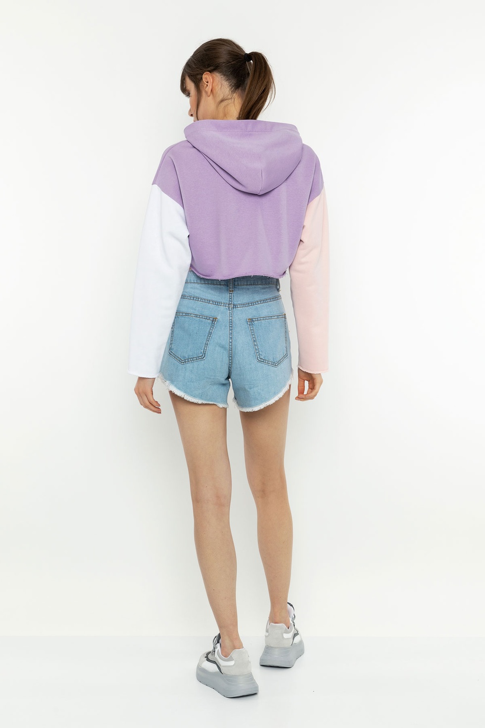 Kapüşonlu Crop Kesim Garnili Sweatshirt