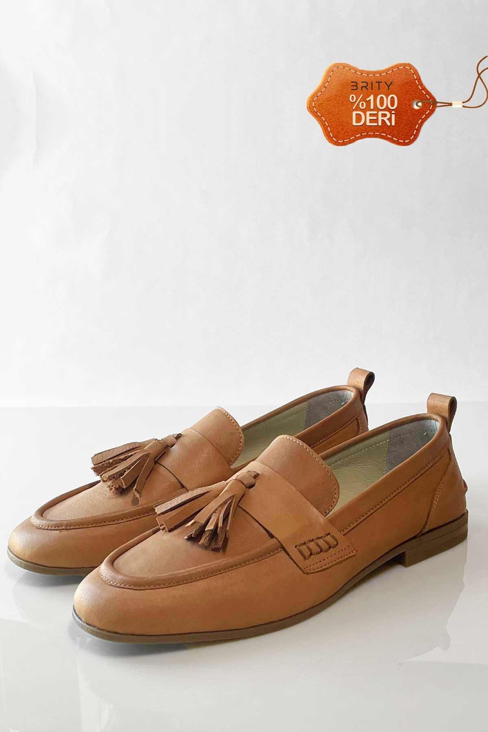 Kadın Püskül Detaylı Hakiki Deri Loafer