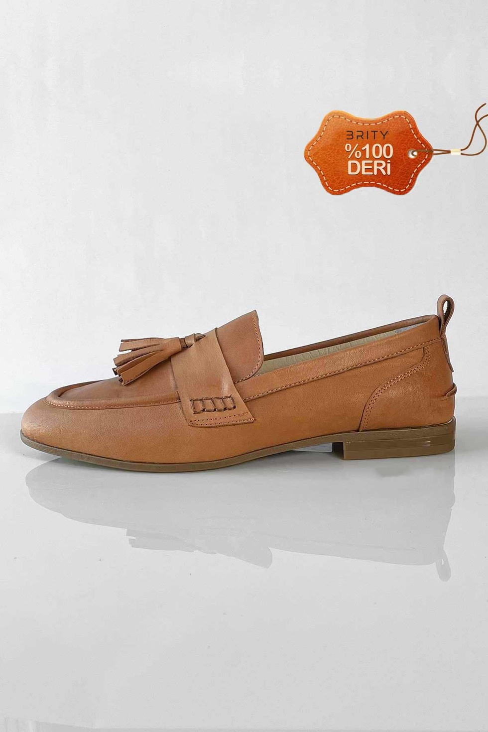 Kadın Püskül Detaylı Hakiki Deri Loafer