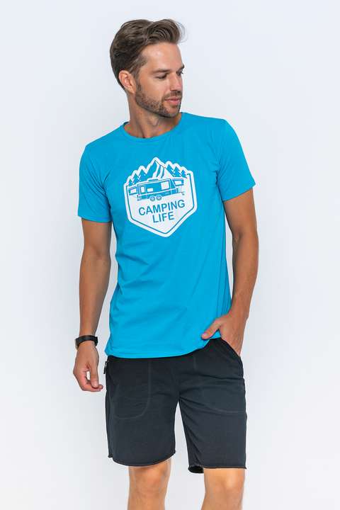 Mavi Camping Life Baskılı Tişört