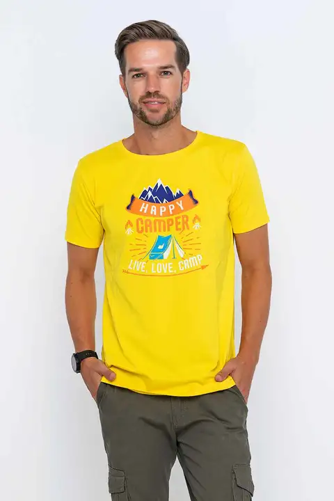 Sarı Happy Camper Baskılı Tişört
