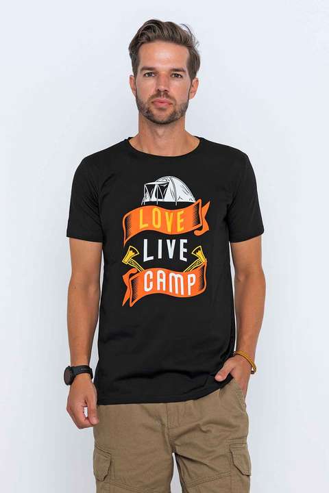 Siyah Love Live Camp Baskılı Tişört