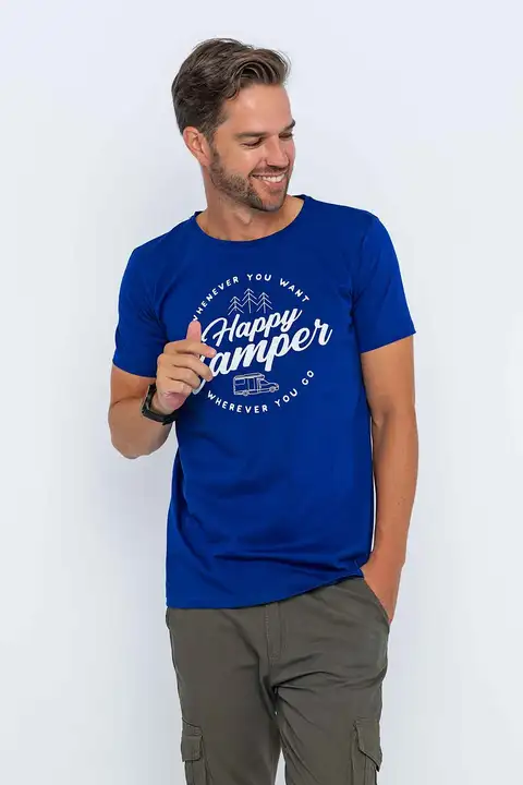 Saks Kamp Temalı Happy Camper Baskılı Tişört