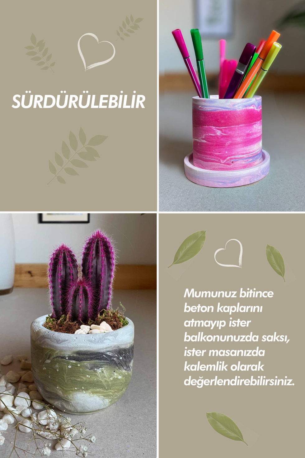 Batik Desenli Beton Kapta Sandal Ağacı Kokulu Vegan Mum