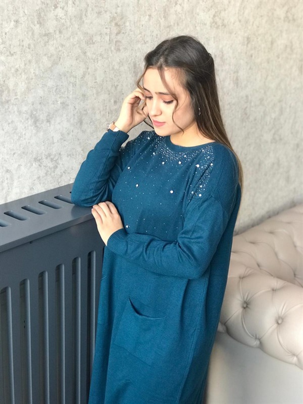 Önü Taş İşlemeli Tunik