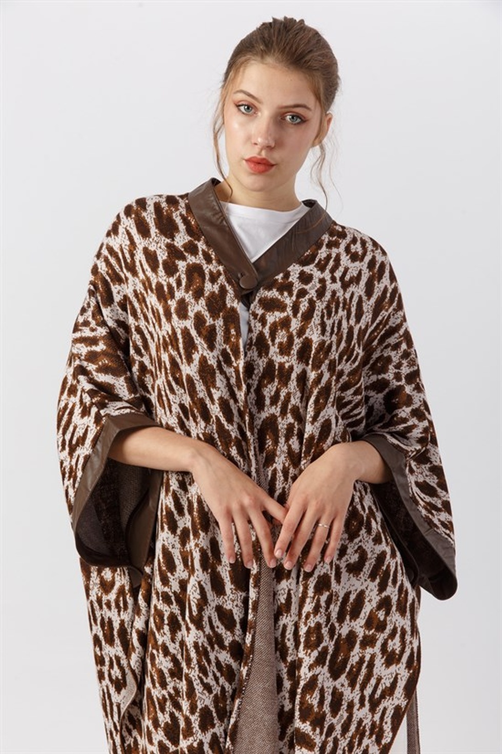 Women Kadın Leopar Desenli Panço
