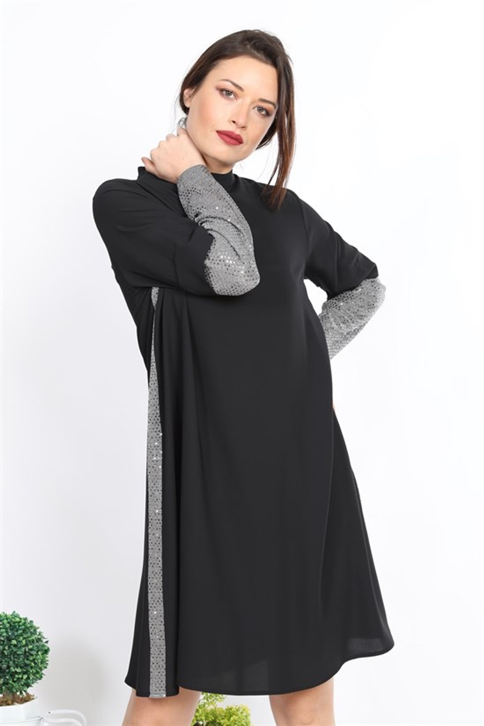 Women Kadın Kolu Pul Payet İşlemeli Tunik