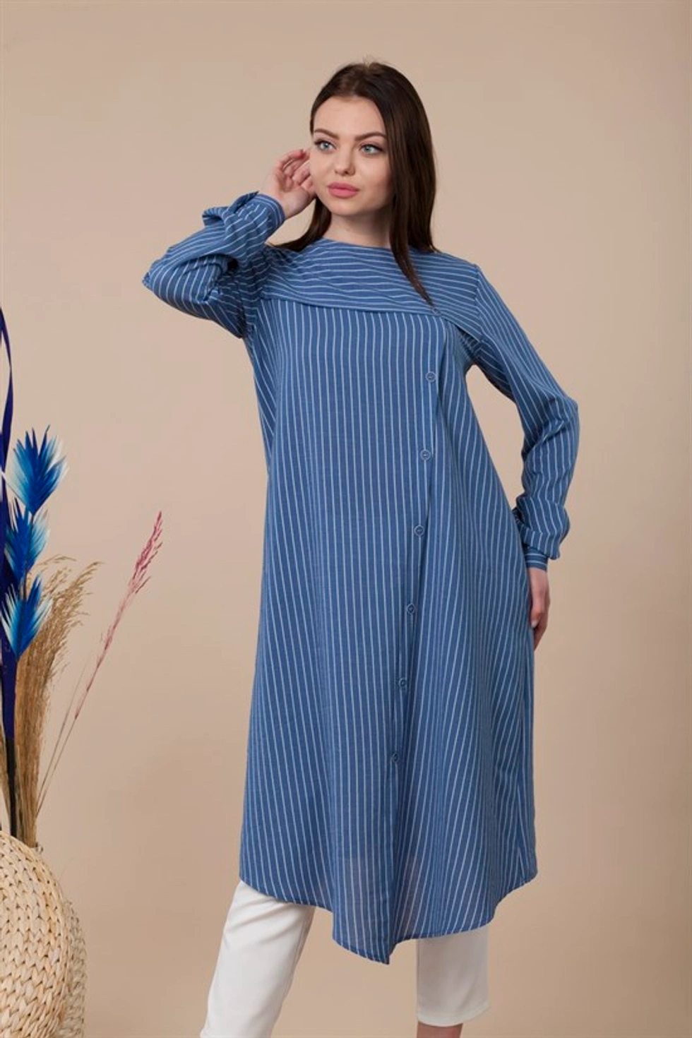 Women Kadın Çizgili Tunik MAVİ
