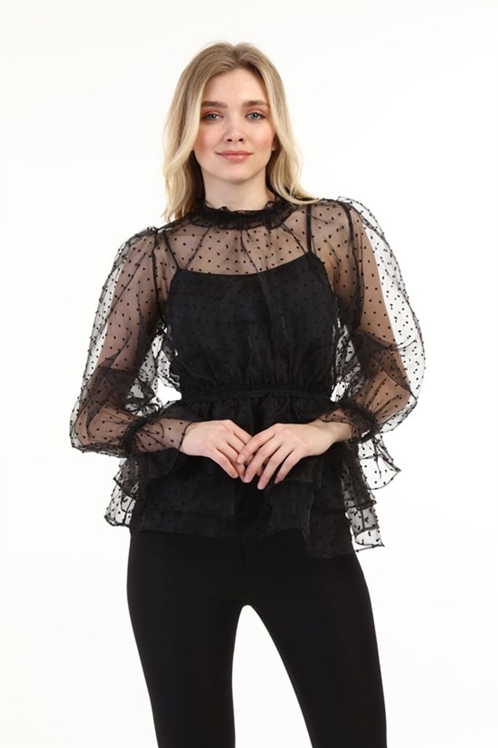 Women Kadın Organze Puantiye Detaylı Bluz