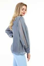 Women Kadın Önü Pul Payet Detay Bluz