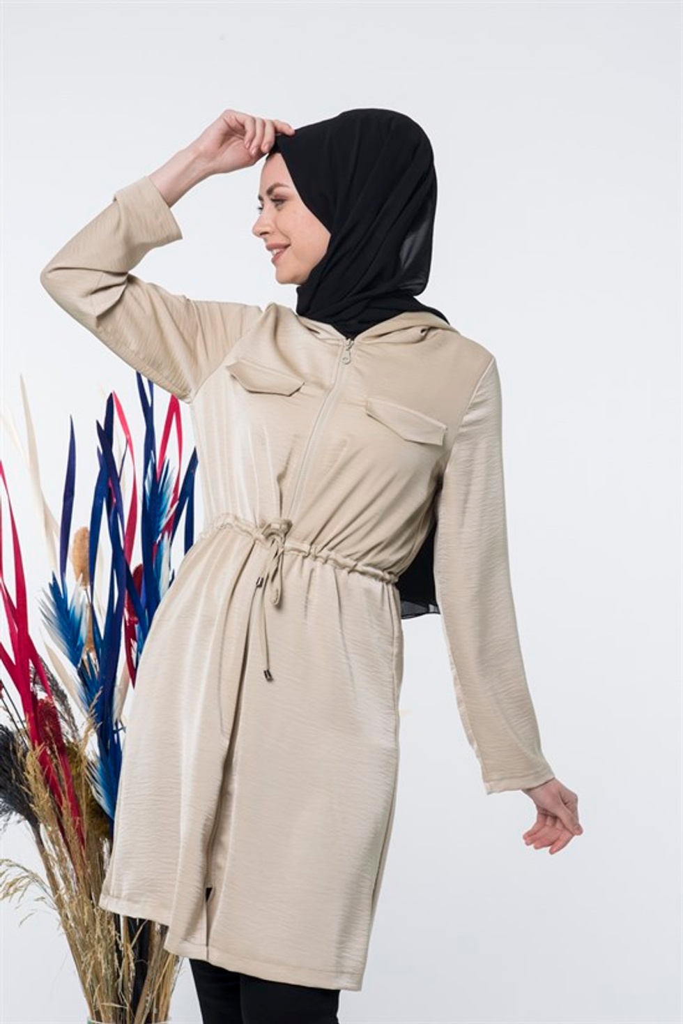 Women Kadın Fermuarlı Kapşonlu Giy Çık Kap