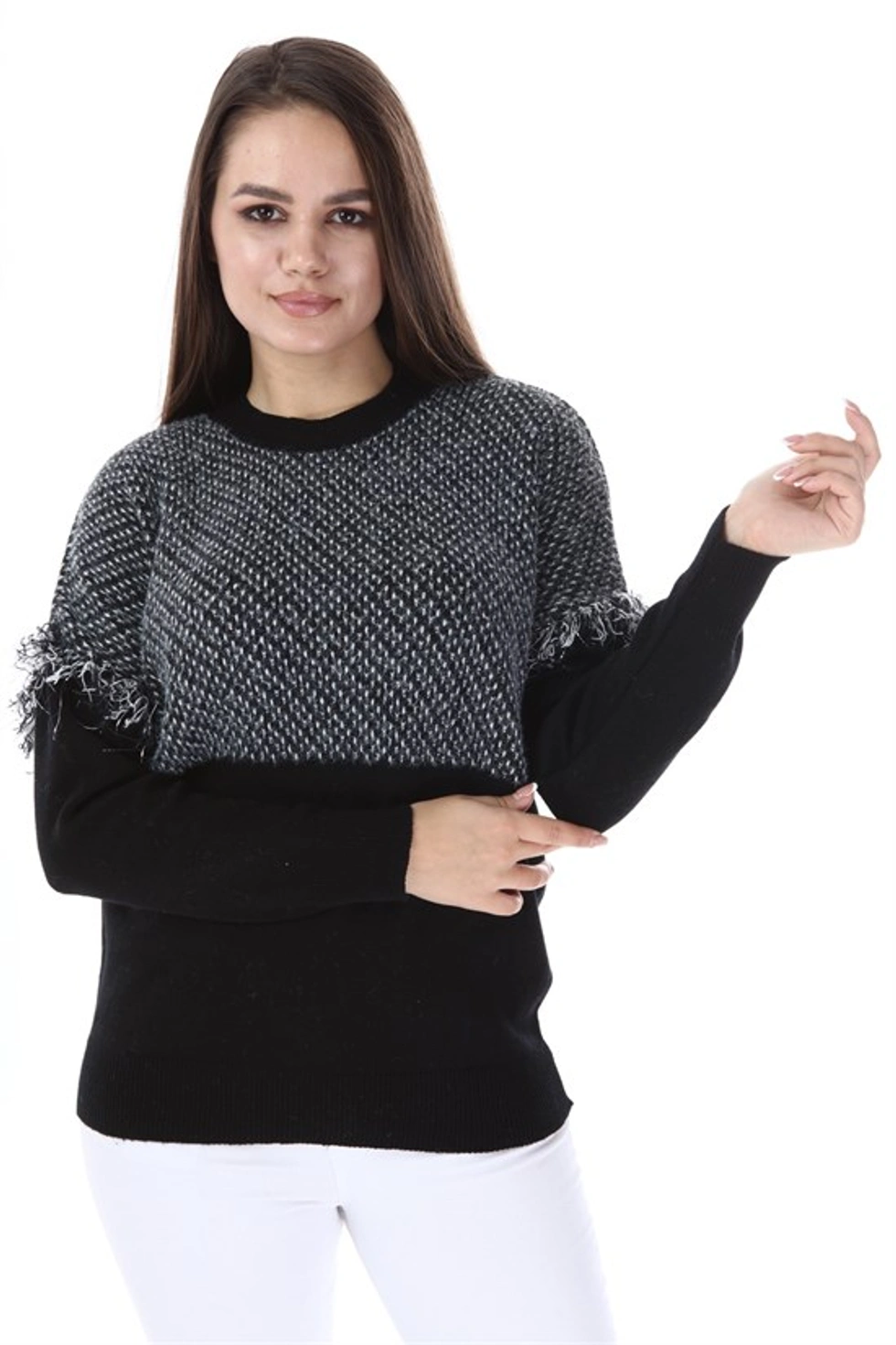 Women Kadın Kolları Püskül Detay Triko