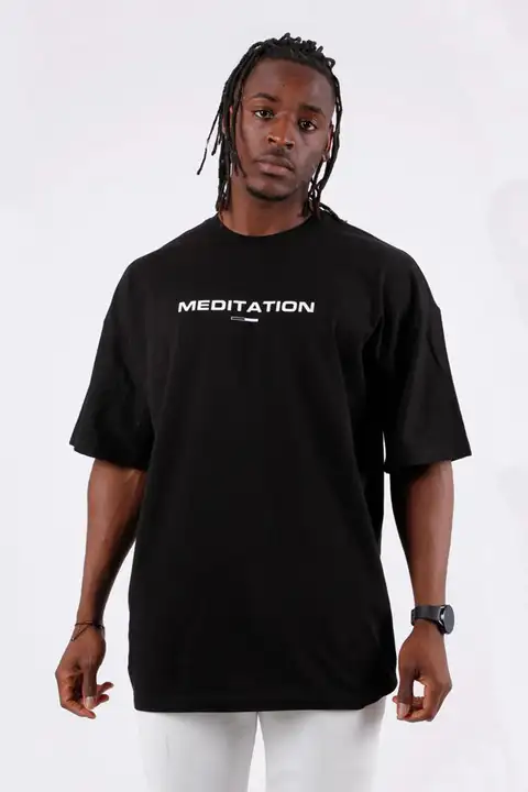 Siyah Meditation Baskılı Oversize Tişört