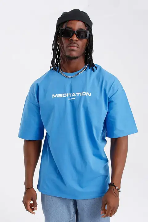 Mavi Meditation Baskılı Oversize Tişört