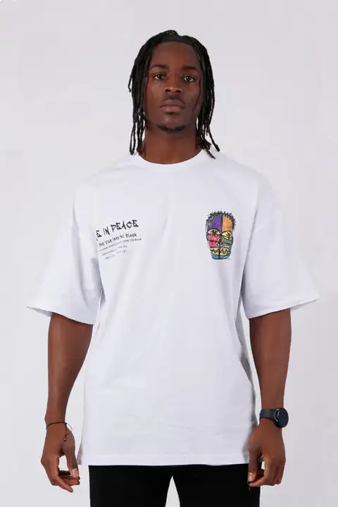 Beyaz Come in Peace Baskılı Oversize Tişört