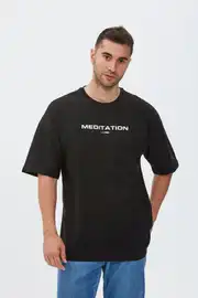 Meditation Baskılı Oversize Tişört