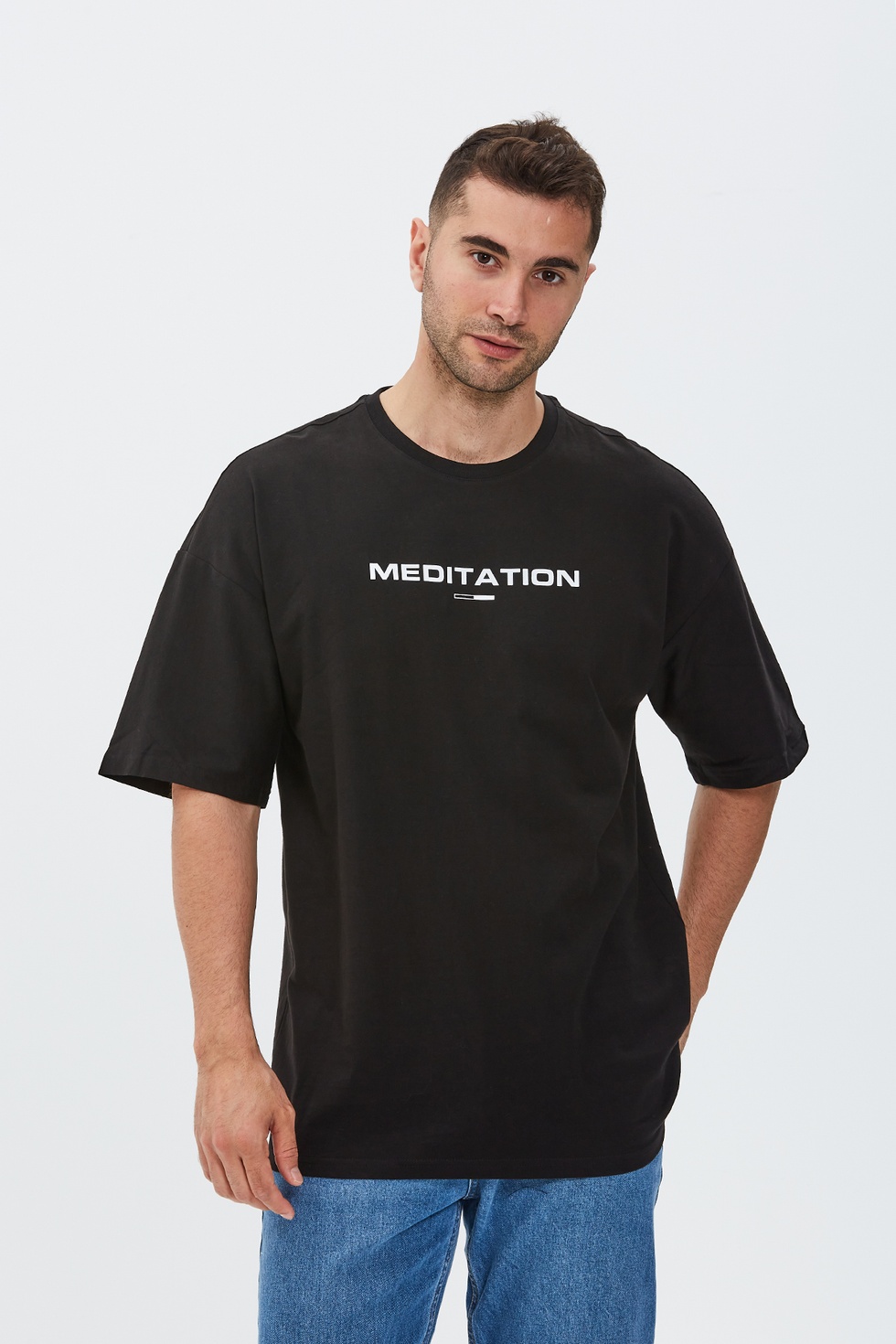 Meditation Baskılı Oversize Tişört