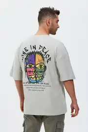 Come in Peace Baskılı Oversize Tişört