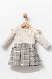 Uzun Kol 6-9-12-18 Aylık Kemerli Kız Bebek Elbisesi