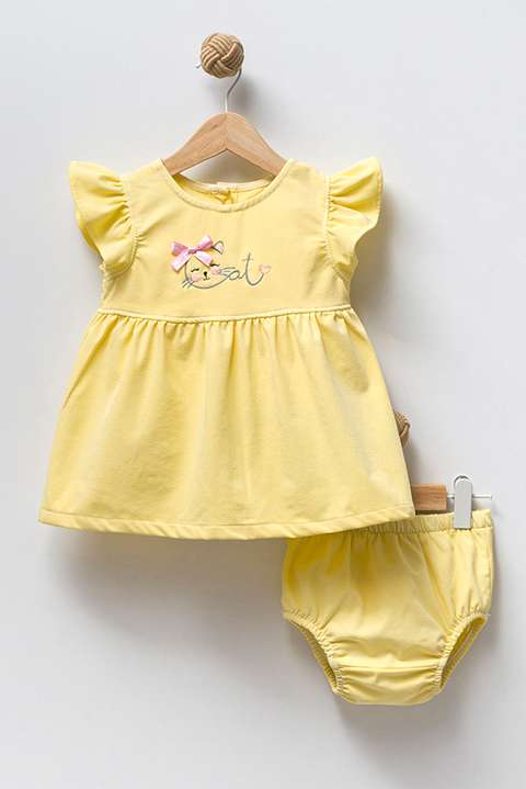 Sarı 9-12-18 Ay Silipli Ham Yazlık Kız Bebek Elbisesi