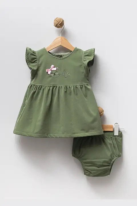 Yeşil 9-12-18 Ay Silipli Ham Yazlık Kız Bebek Elbisesi