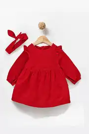 %100 Pamuk Kadife 12-18-24 Ay Kız Çocuk Elbisesi