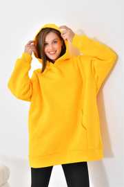 Ftz Women Kadın 3 İp Şardonlu Kapüşonlu Sweatshirt Sarı