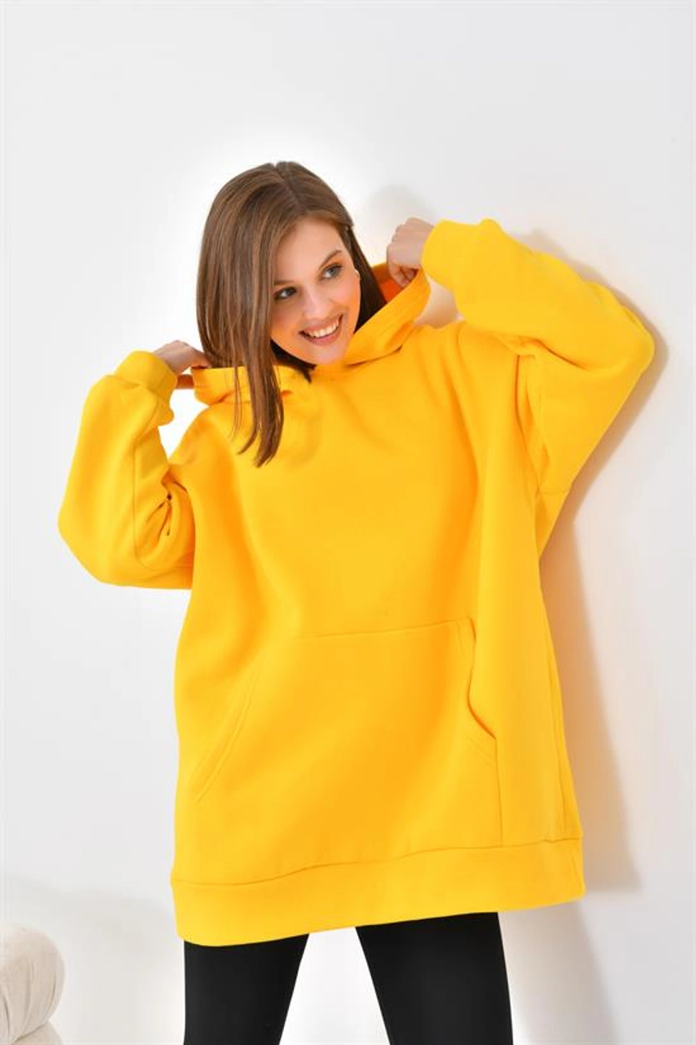Ftz Women Kadın 3 İp Şardonlu Kapüşonlu Sweatshirt Sarı
