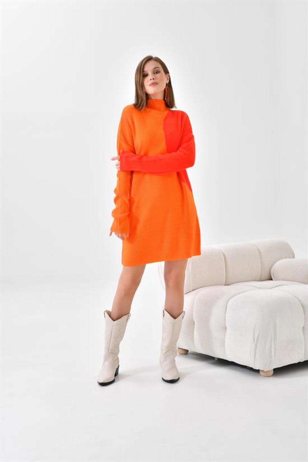 Ftz Women Kadın Oval Detaylı Tunik Orange