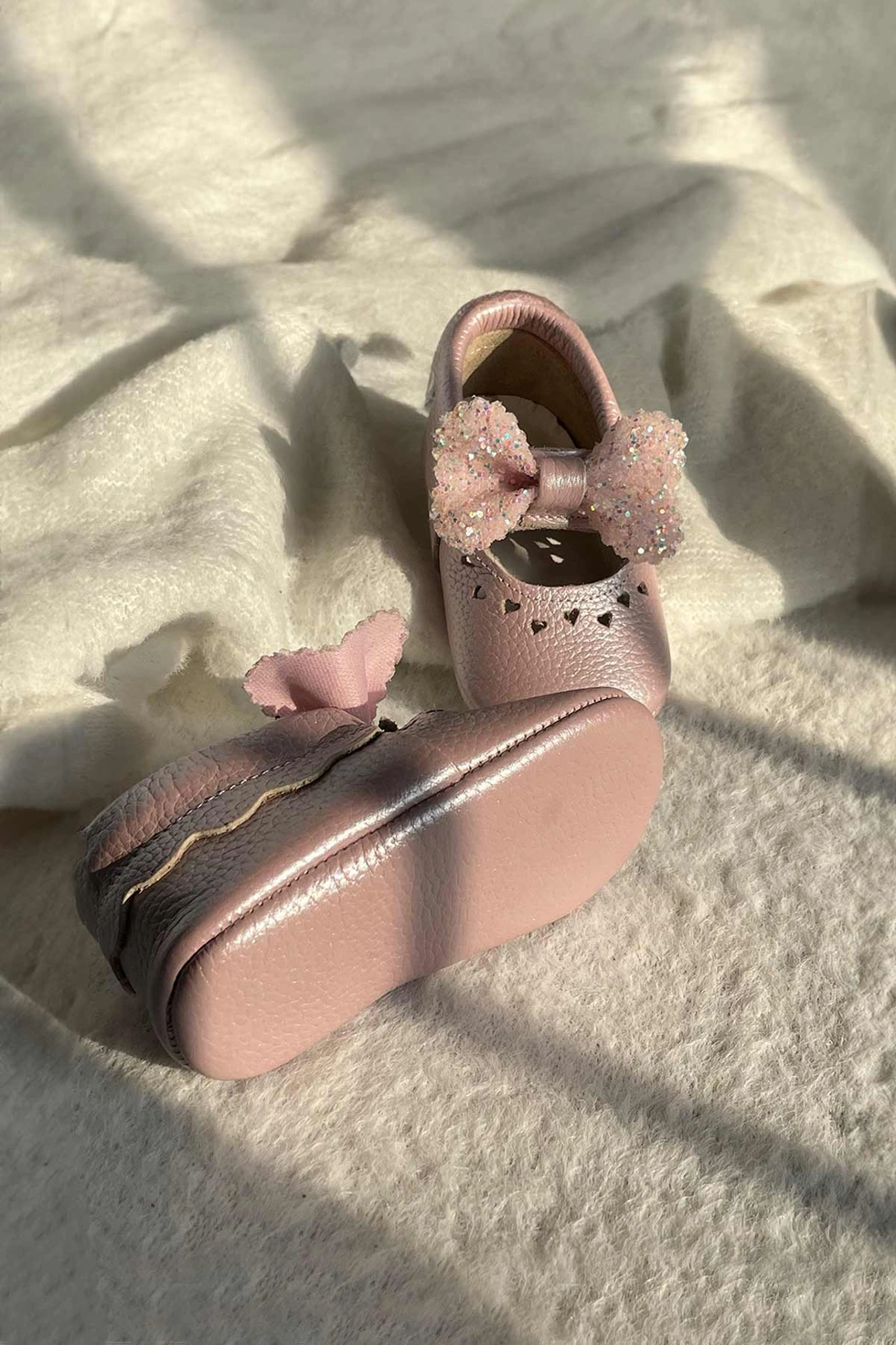 %100 Hakiki Deri İlk Adım Taşlı Fiyonklu Bebek Ayakkabısı