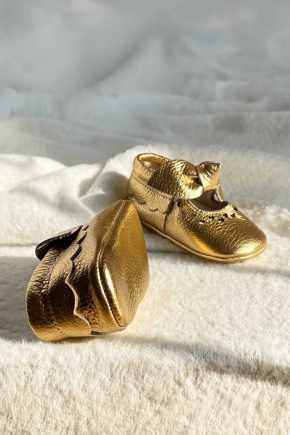Metalik Parlak Hakiki Deri İlk Adım Bebek Ayakkabısı