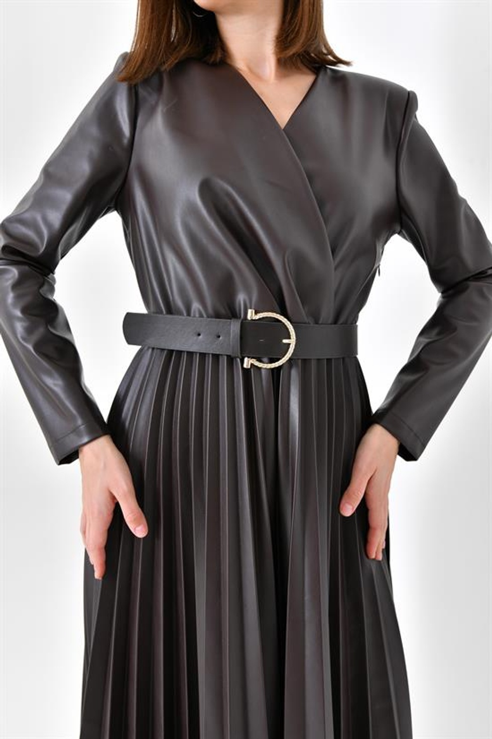 Ftz Women Kadın Deri Pliseli Elbise 30639