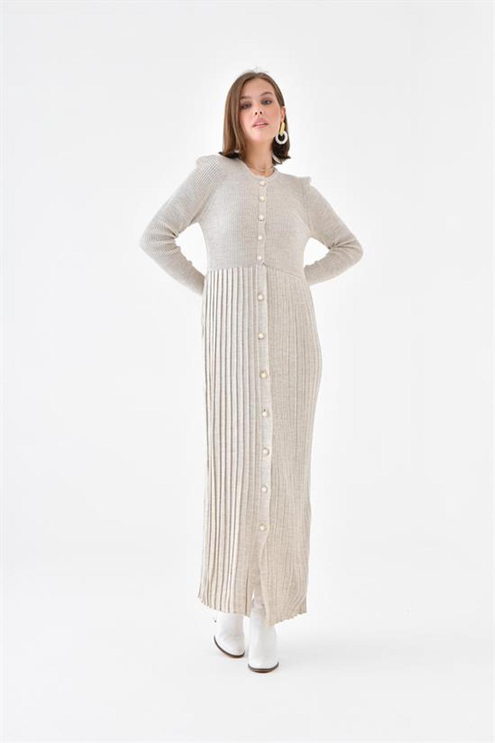 Ftz Women Kadın Düğme Detaylı Elbise Taş 20690