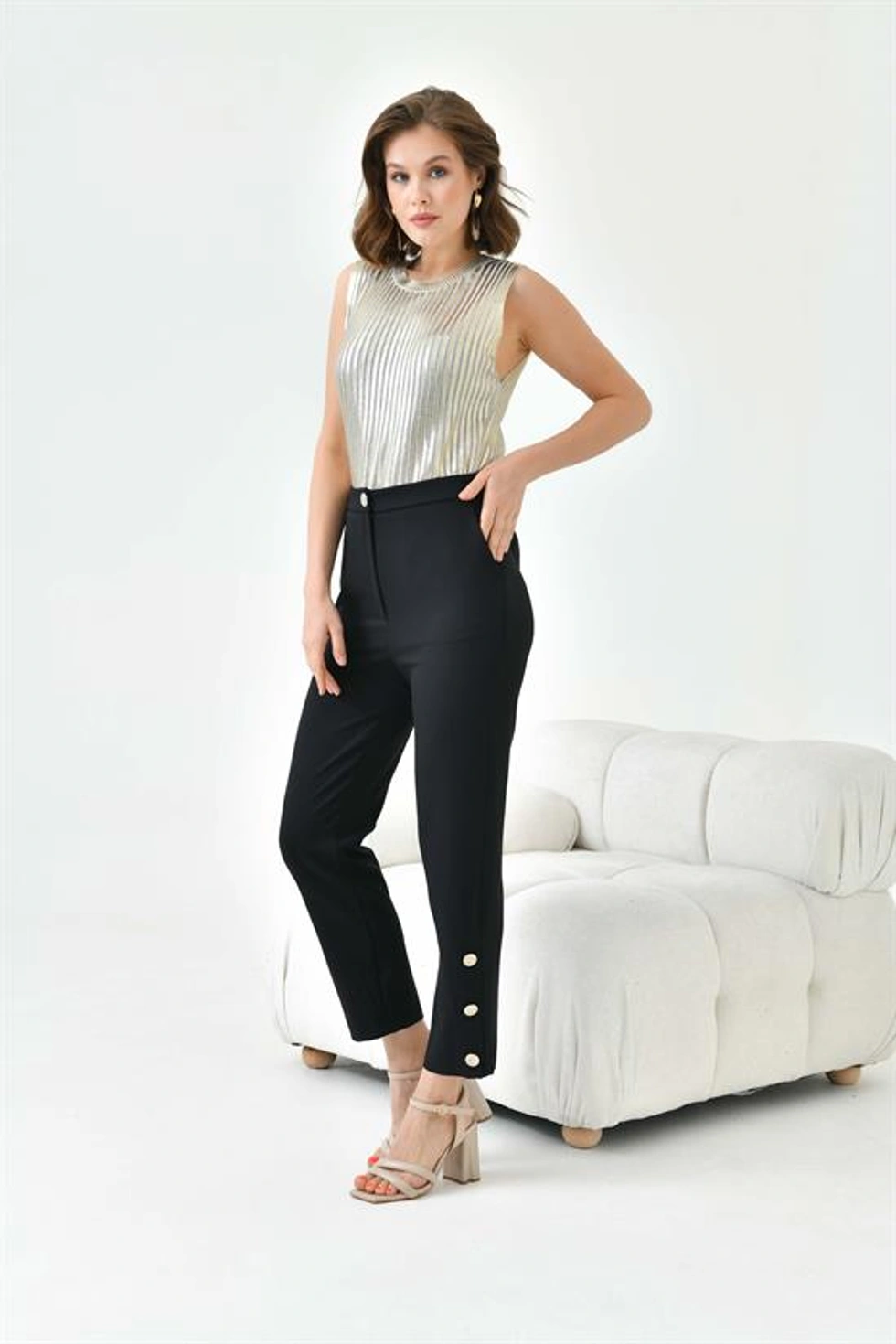 Ftz Women Kadın Dar Paça Düğmeli Pantolon 30779