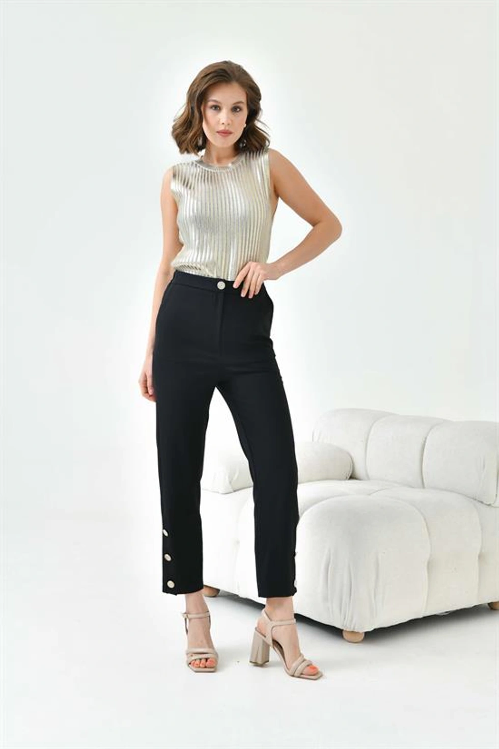 Ftz Women Kadın Dar Paça Düğmeli Pantolon 30779