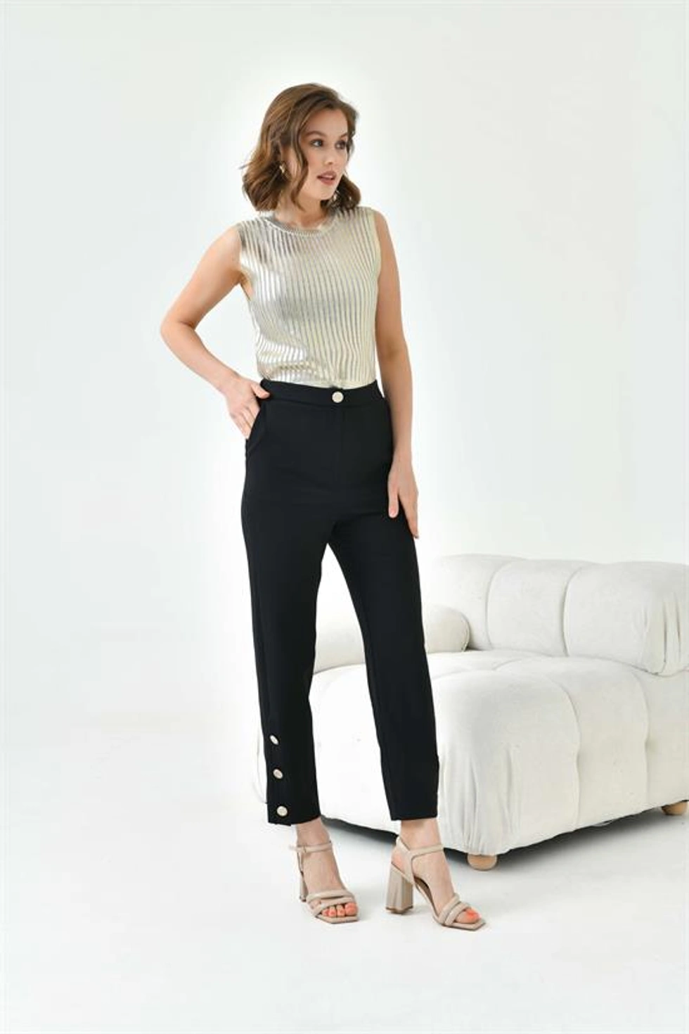 Ftz Women Kadın Dar Paça Düğmeli Pantolon 30779