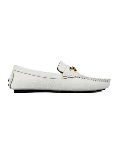 Beyaz Simena Hakiki Deri Erkek Loafer Ayakkabı