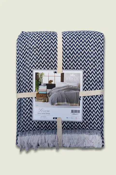 Lacivert İpekçe Home Seren Çift Kişilik Yatak Örtüsü - 200x220