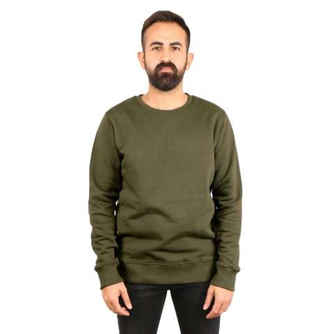 Koyu Haki Bisiklet Yaka Erkek Basic Sweatshirt SPF101222216032